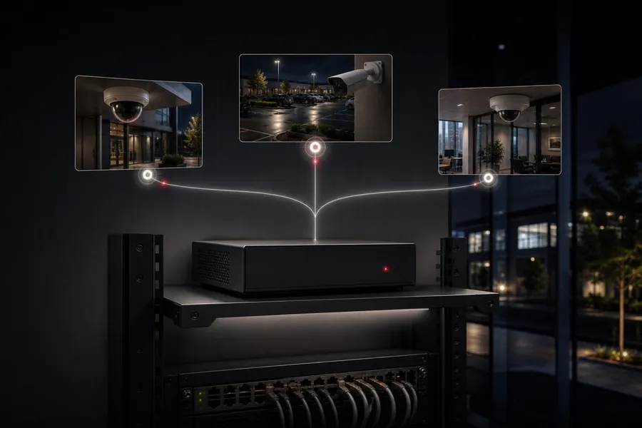 Step one — deploy a QORA edge appliance on-site and auto-discover the cameras on your network