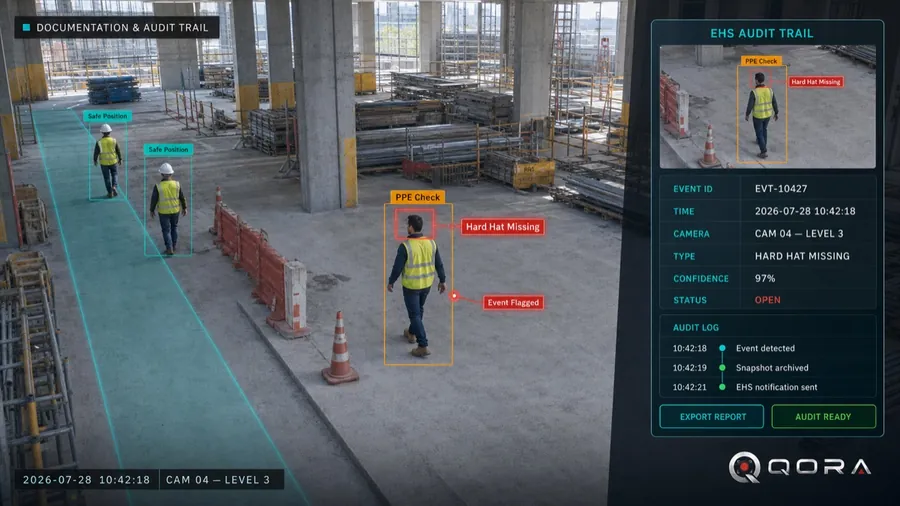 QORA capturing a timestamped snapshot for construction safety documentation and audit trail