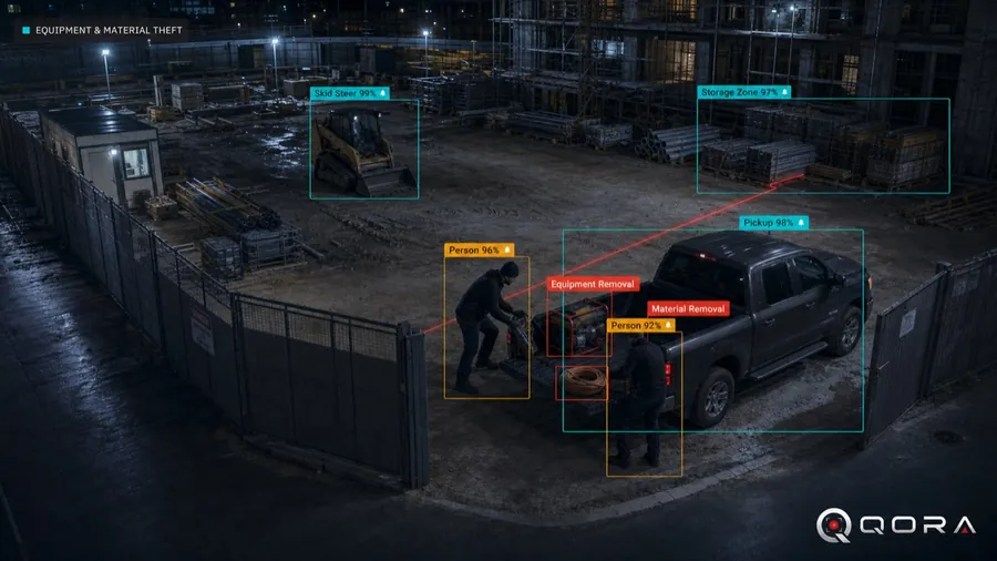QORA detecting movement around equipment and materials in a construction laydown yard
