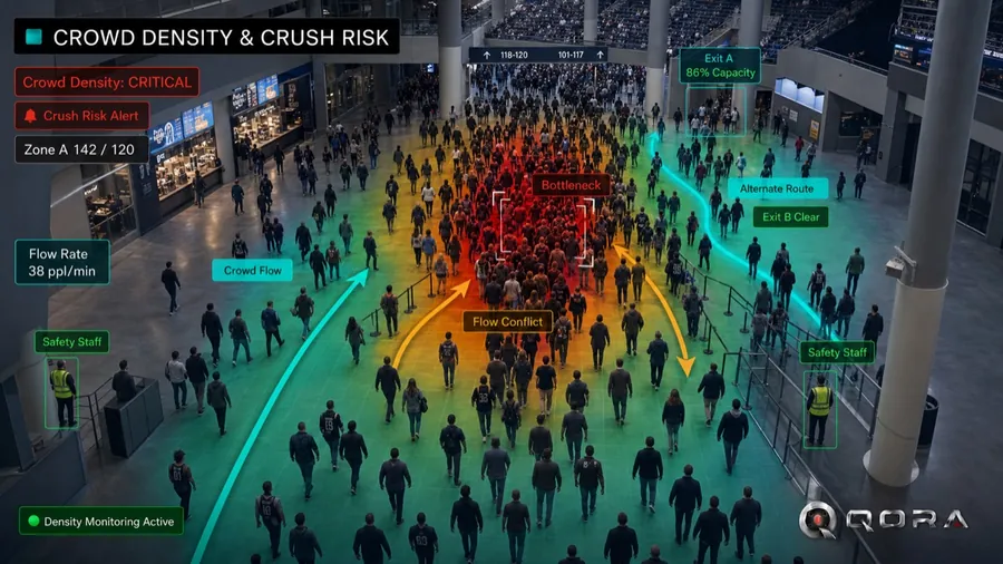 QORA event and venue safety — crowd density and crush-risk monitoring